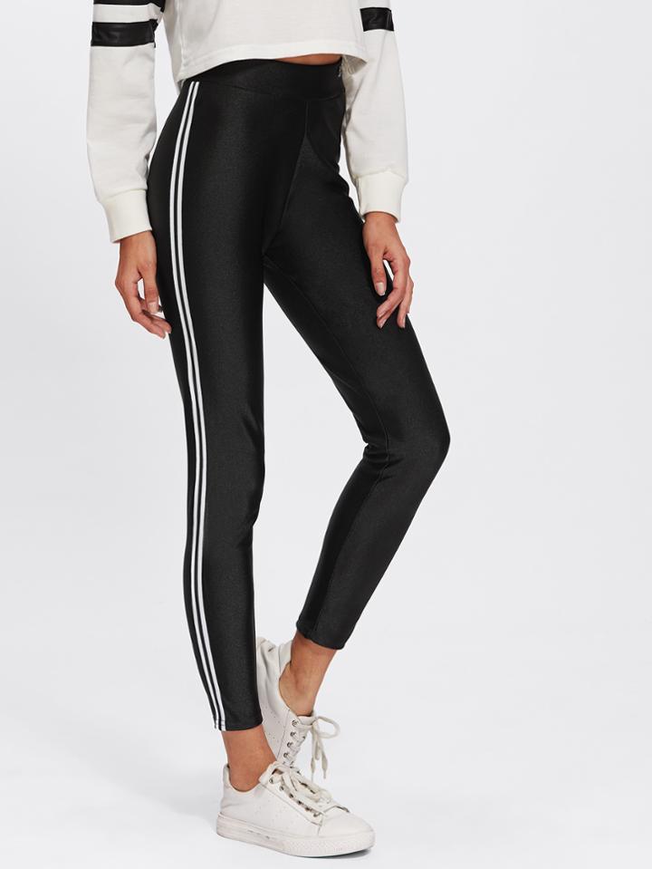 Romwe Contrast Striped Tape Leggings