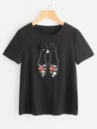 Romwe Lovely Shoes Applique T-shirt
