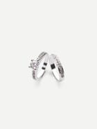 Romwe Silver Zircon Couple Rings