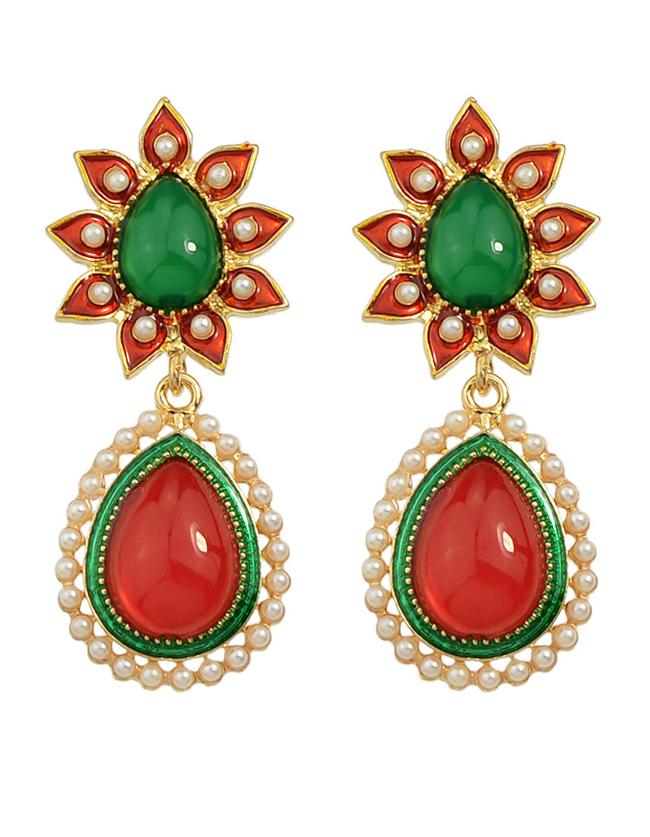 Romwe Colorful Gemstone Pearl Drop Long Earrings