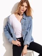 Romwe Stonewash Blue Denim Jacket With Pockets