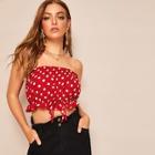 Romwe Polka-dot Print Ruffle Hem Shirred Bandeau