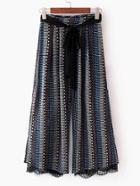 Romwe Tie Waist Contrast Lace Wide Leg Pants