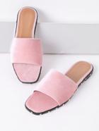 Romwe Pink Velvet Slide Flat Sandals
