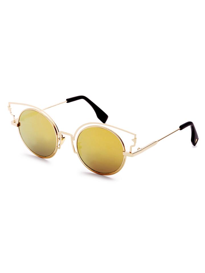 Romwe Gold Hollow Frame Mirrored Sunglasses
