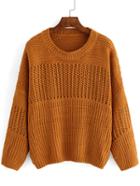 Romwe Open-knit Khaki Sweater
