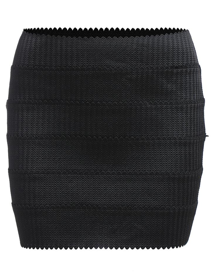 Romwe Scalloped Bandage Bodycon Black Skirt