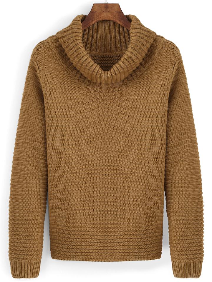 Romwe Turtleneck Long Sleeve Yellow Sweater