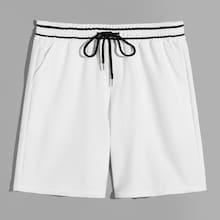 Romwe Guys Pocket Patched Striped Drawstring Waist Shorts
