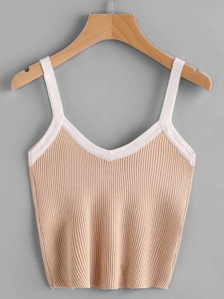 Romwe Striped Trim Ribbed Cami Top