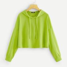 Romwe Drop Shoulder Neon Green Hoodie