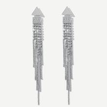 Romwe Triangle Detail Rhinestone Tassel Drop Earrings 1pair