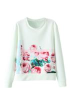 Romwe Floral Print White Sweatshirt