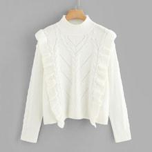 Romwe Flounce Embellished Eyelet Detail Jumper