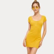 Romwe Button Detail Ribbed Dress