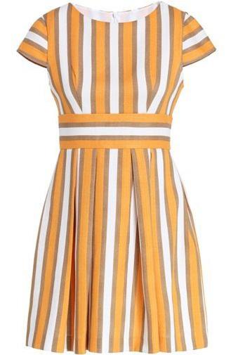 Romwe Round Neck Vertical Striped Orange Dress