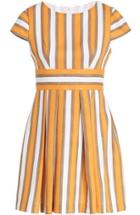 Romwe Round Neck Vertical Striped Orange Dress