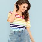 Romwe Plus Colorful Striped T-shirt