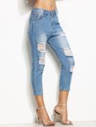 Romwe Blue Ripped Bleached Skinny Jeans