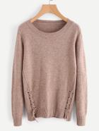 Romwe Lace Up Side Slub Sweater