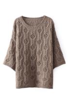 Romwe Hollow-out Cropped Brown Jumper