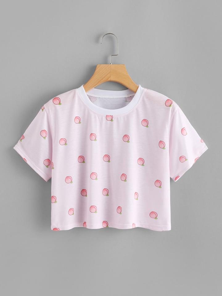 Romwe Peach Print Crop Tee