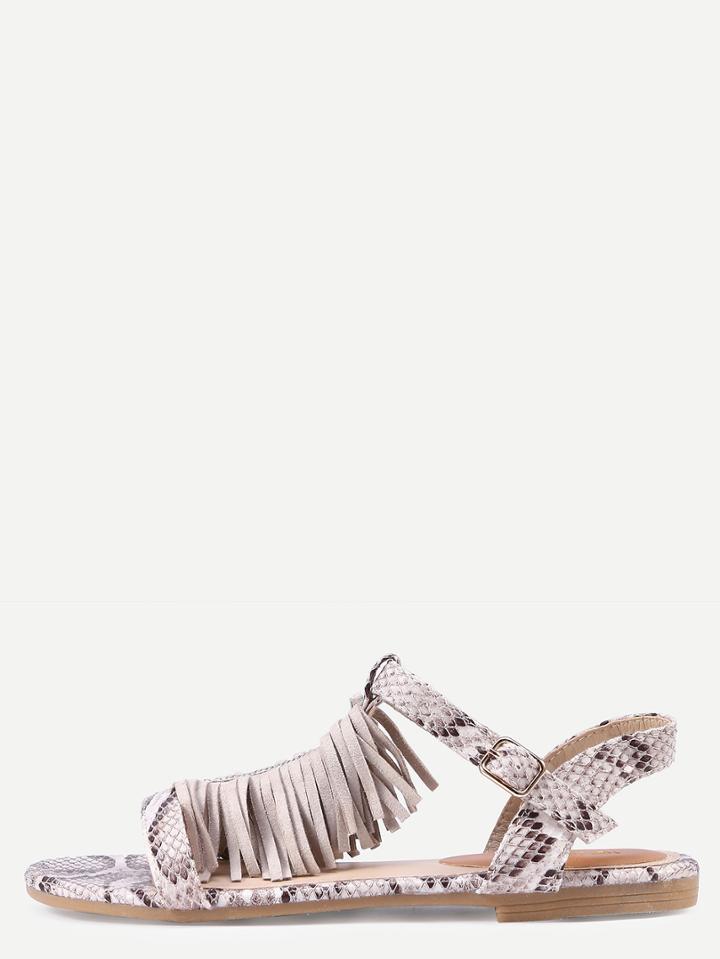 Romwe Apricot Fringe Suede Gladiator Sandals