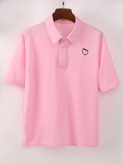 Romwe Embroidery Peach Pink Polo Shirt