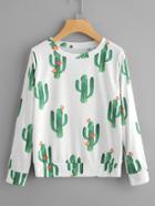Romwe All Over Cactaceae Print Sweatshirt