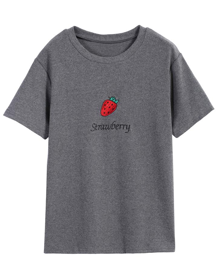 Romwe Strawberry Print Grey T-shirt