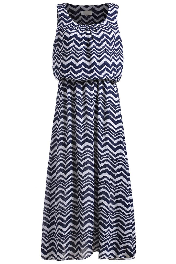 Romwe Sleeveless Zigzag Print Maxi Dress