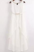 Romwe With Chain Collar Chiffon White Dress