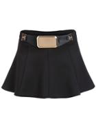 Romwe Metallic Obi Flare Skirt