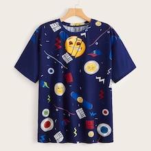 Romwe Emoji X Romwe Guys Letter & Cartoon Print Tee
