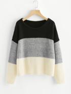 Romwe Color Block Slit Side Jumper