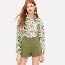 Romwe Mixed Print Crop Buttoned Jacket