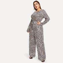 Romwe Plus Cheetah Print Wide Leg Jumpsuit