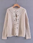 Romwe Lace Up Front Drop Shoulder Sweater