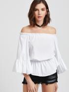 Romwe White Off The Shoulder Angel Sleeve Elastic Waist Blouse