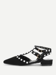 Romwe Rockstud Decorated Pointed Toe Suede Heels