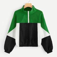 Romwe Zip Front Colorblock Windbreaker Jacket