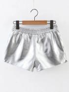 Romwe Silver Elastic Waist Loose Shorts
