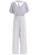 Romwe V Neck Vertical Striped Jumpsuit