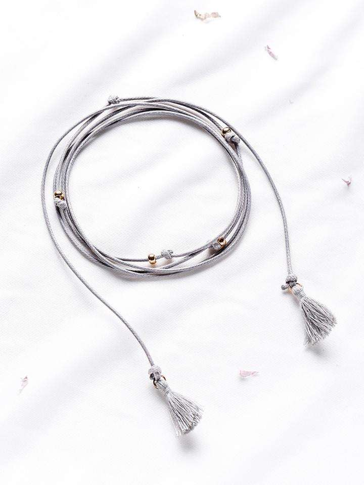 Romwe Grey Layered Rope Necklace With Tassel