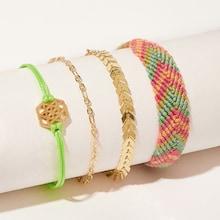 Romwe Geometric & Woven Detail Bracelet Set 4pcs