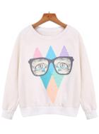 Romwe Glasses Print Loose Sweatshirt