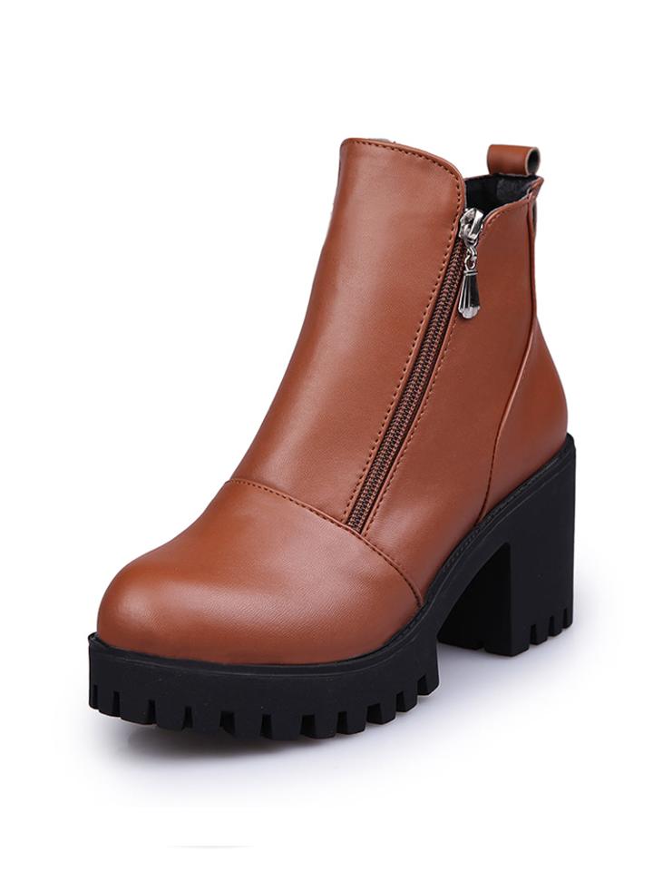 Romwe Side Zipper Platform Ankle Boots