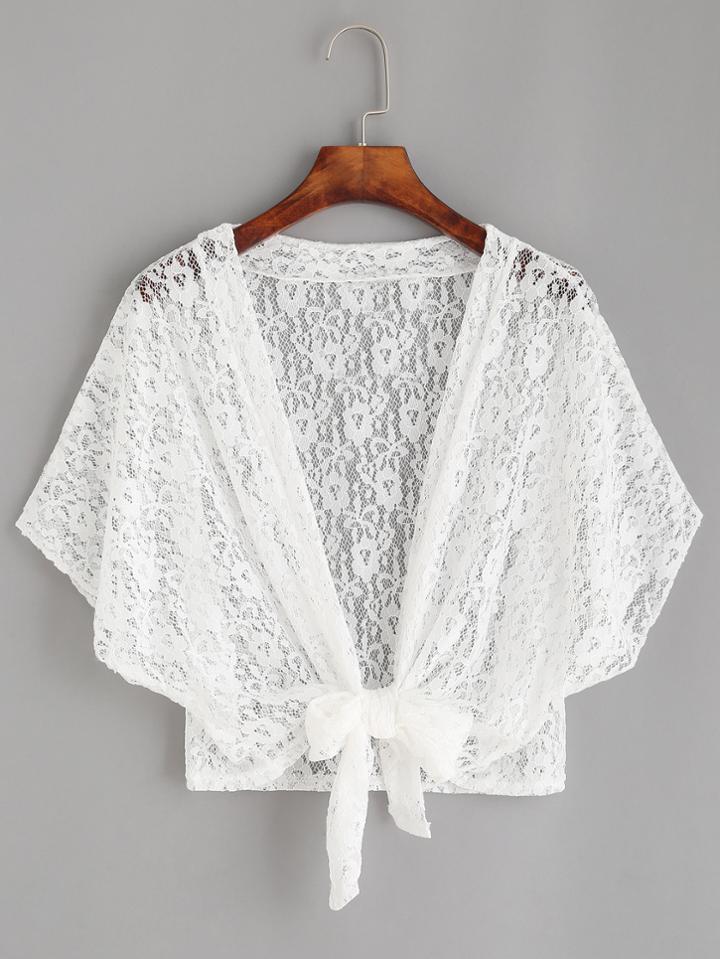 Romwe White Lace Crochet Knotted Top