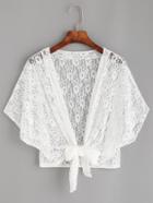 Romwe White Lace Crochet Knotted Top