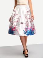 Romwe Floral High Waist A Line Skirt